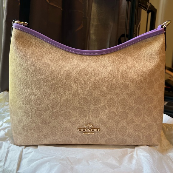 COACH Laurel Shoulder Bag In Signature Canvas & Leather Silver/Sand/Iris